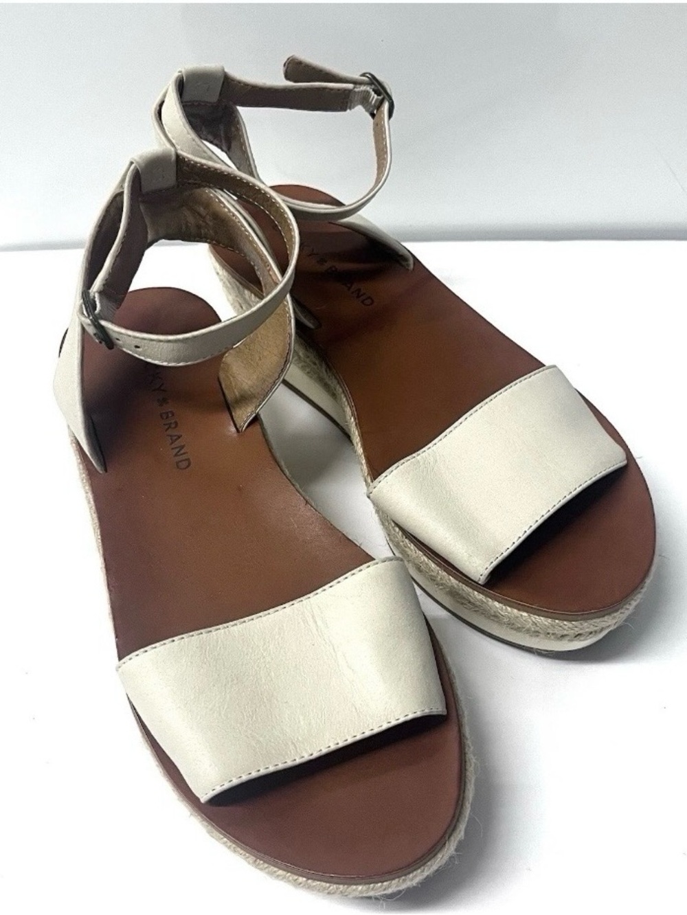 Lucky Brand Leather Platform Wedge Sandals Size 8